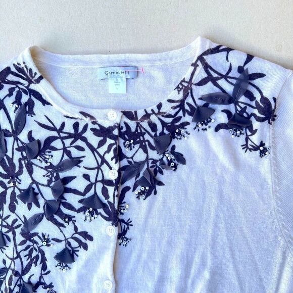 Garnet Hill 100% Merino wool sweater romantic chic luxury cream size L - Picture 9 of 10